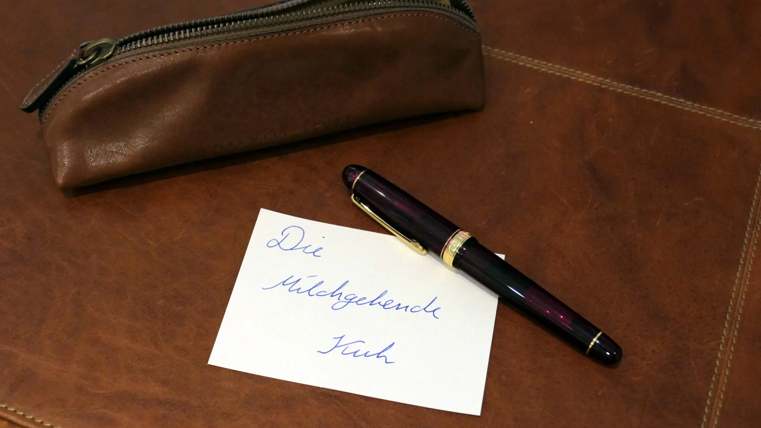 Nahaufnahme eines Reißverschlusses an braunem Leder