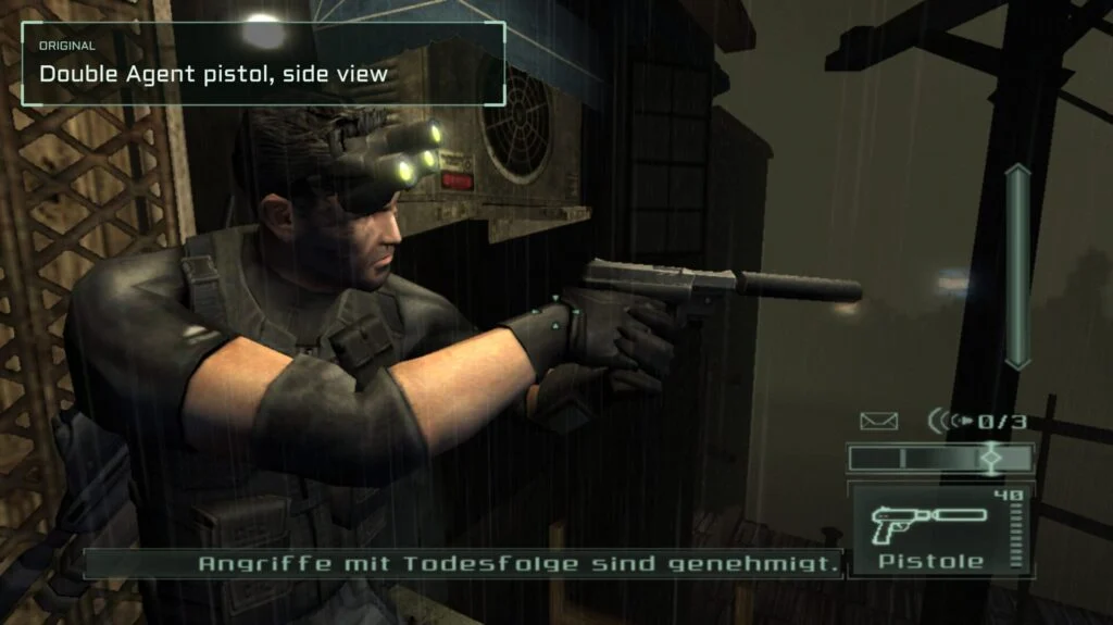 Double Agent pistol, side view – Original. The FN57 seen with the free camera (F3, a free test key). Available with Plus.