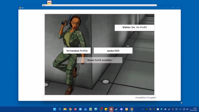 XIII profile menu running in a freely resizable window