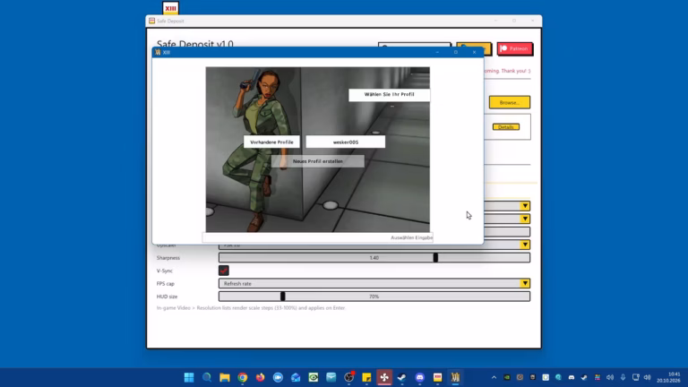 XIII running in a small window in front of the Safe Deposit launcher